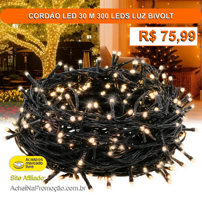 CORDÃO LED 30 M 300 LEDS LUZ BIVOLT
