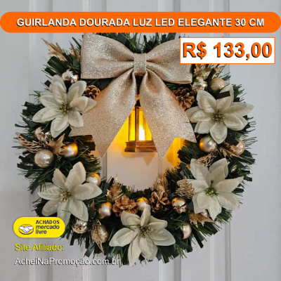 GUIRLANDA DOURADA LUZ LED ELEGANTE 30 CM