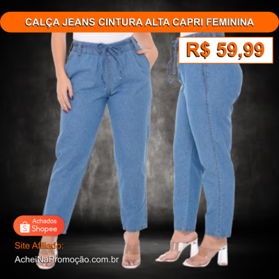 CALÇA JEANS CINTURA ALTA FEMININA