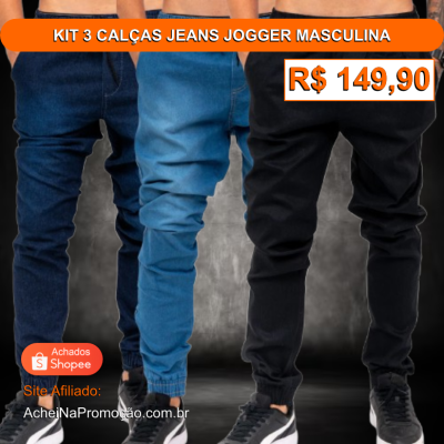 KIT 3 CALÇAS JEANS JOGGER MASCULINA