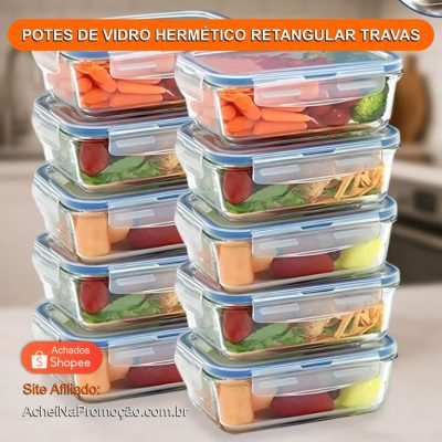 POTES DE VIDRO HERMÉTICO RETANGULAR TRAVAS