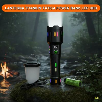LANTERNA TITANIUM TATICA POWER BANK LED USB