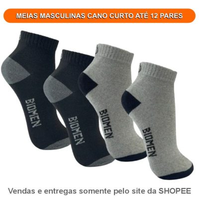 MEIAS MASCULINAS CANO CURTO ATÉ 12 PARES