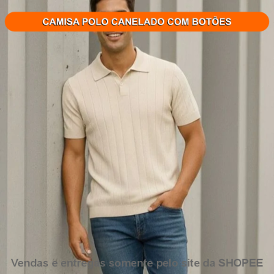 CAMISA POLO CANELADO COM BOTÕES